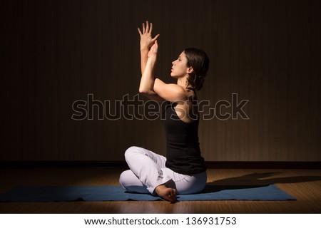Young beautiful woman do fitness posing, yoga asanas