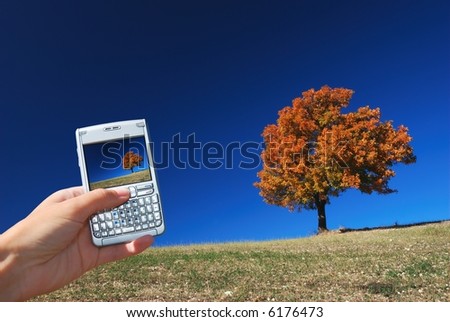 Technology in the middle of pure autumn nature
