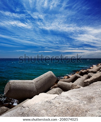 Breakwater in the Puerto Banus in Marbella, Spain. Marbella is a popular holiday destination located on the Costa del Sol in the southern Andalusia
