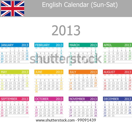 2013 Type-1 English Vector Calendar Sun-Sat on white background 2013 Type-1 English Vector Calendar Sun-Sat on white background