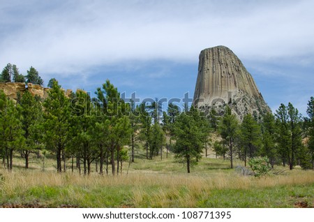 Devil\'s tower looks like a big tooth when seen from the prairie dog town near the entrance of the monument. Devil\'s Tower National Monument, Wyoming, USA