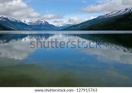 Lago Roca, Tierra Del Fuego National Park, Ushuaia, Patagonia, Argentina. The mountains in the background belong to Chile