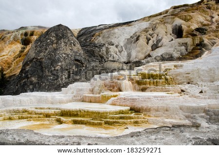 A geological feature in the Mammoth Hot Springs area of Yellowstone National Park, Wyoming, USA
