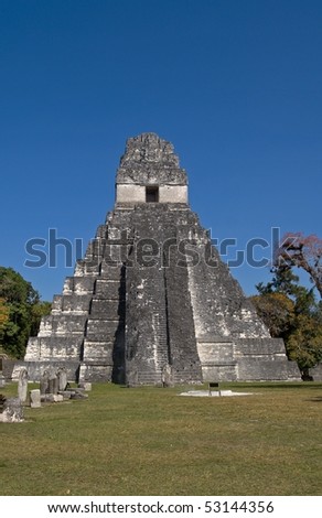 Great Jaguar Temple (Temple I) Pre-Columbian Maya Site at Tikal National Park, Guatemala, a UNESCO World Heritage Site