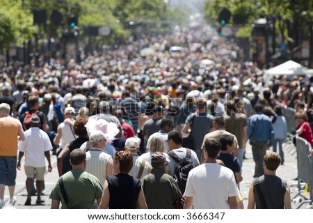 stock photo : Crowd of people walking on the street shallow depth of field