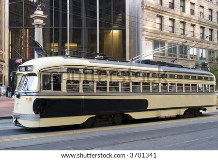 Trolley yellow and brown Public transportation in San Francisco California