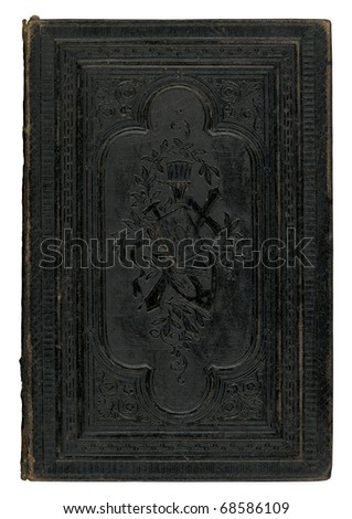 vintage black leather book cover isolated on white background