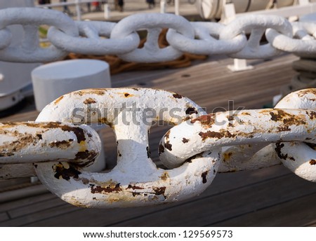 Links in a big chain. The chain belongs to a Spanish tall ship.