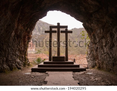 The three crosses in Covadonga, Asturias, Spain