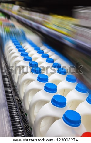 milk bottle in a row in the market