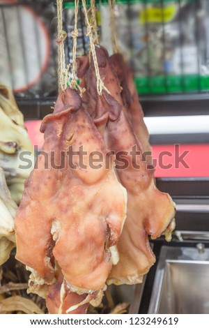 pork head skin and meat preserved sold in the market