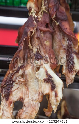 pork head skin and meat preserved sold in the market