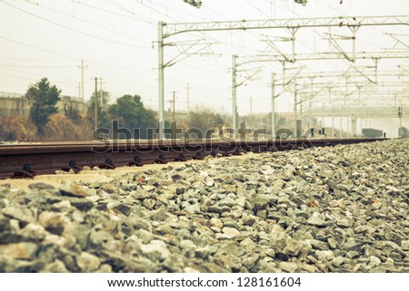 railroad metal track with track bed