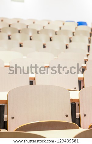 tables and chairs in a college classroom