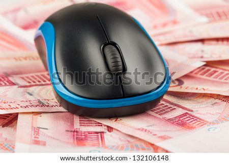 computer mouse on chinese money yuan studio shoot