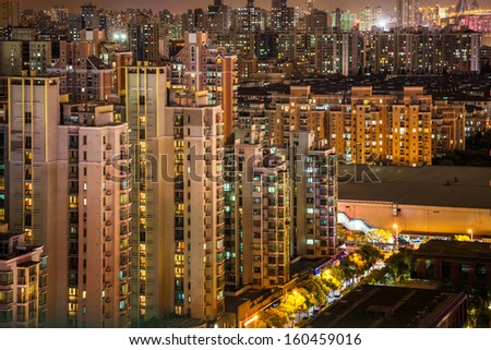 shanghai night with lots of apartments lamps on