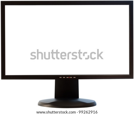 black computer monitor with white screen isolated with clipping path on white background