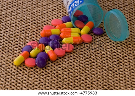 Colorful tablets and capsules