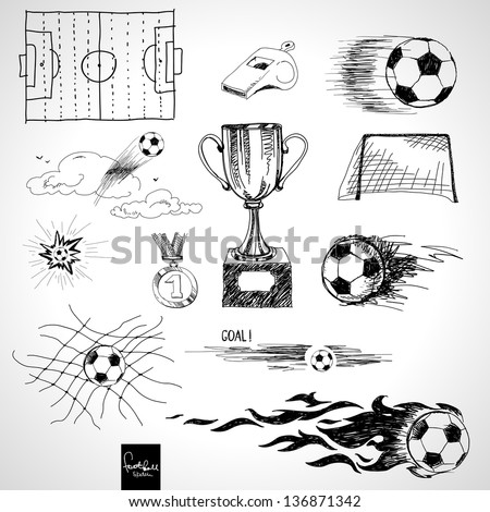 Set of sketch football elements Set of sketch football elements