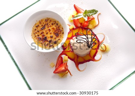 Gourmet desserts on a plate isolated