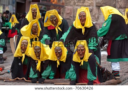 FREIBURG, GERMANY - FEB 15 : Mask parade at the historical annual carnival on February 15, 2010 in Freiburg, Germany