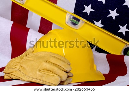 Construction Industry Business USA American Made Tools and Flag