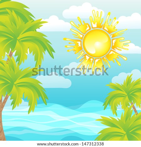 Summer background sea sun palms raster image