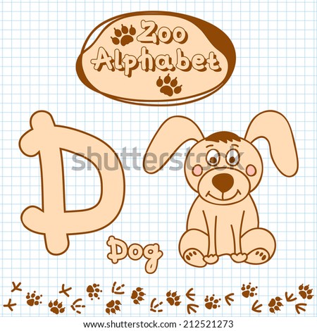 Colorful children\'s alphabet with animals, dog,  letter D
