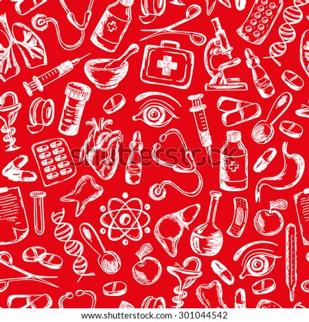 seamless pattern Medical icons and elements of health. Medical Icons Background