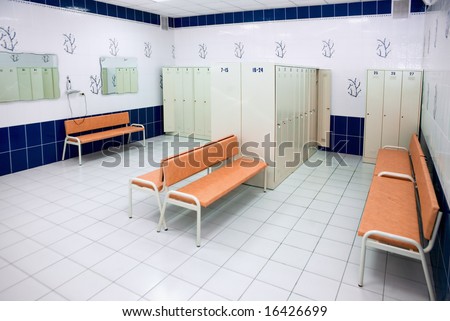 Locker room for swimmers in sports club