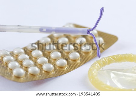 Birth Control symbol- IUD and contraceptive Pills and Condom