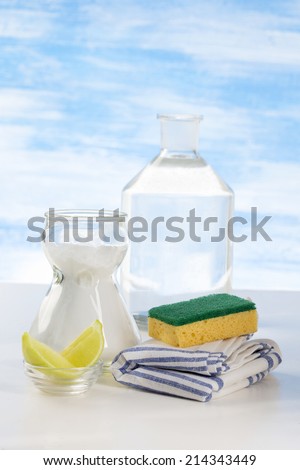 Organic cleaners. White vinegar, lemon and sodium bicarbonate.