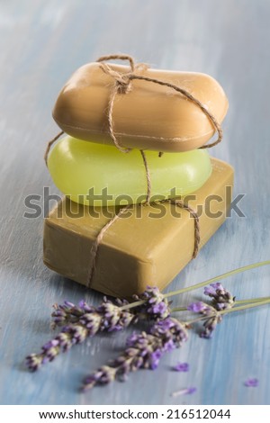 handmade soap bars with lavender flowers