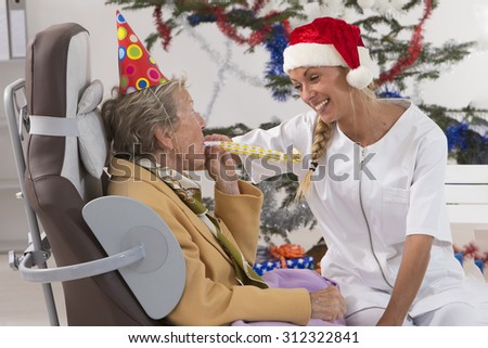 Christmas party in retirement house or hospital