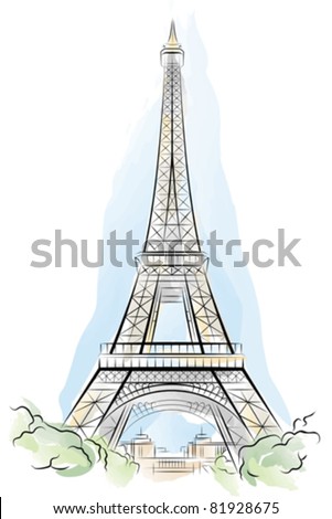 Eiffel Tower Coloring Picture on Stock Vector   Drawing Color Eiffel Tower In Paris  France  Vector