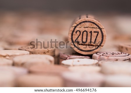 close up of a 2017 vintage new year wine cork with copy space