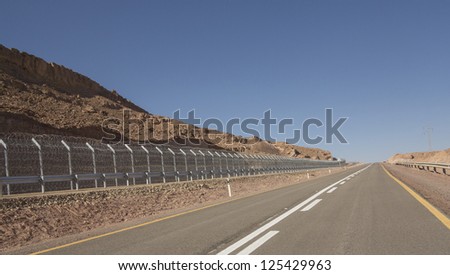 Road number 12, and a security fence on the border of Israel and Egypt