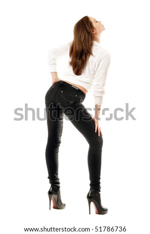 photo of girl in tight jeans