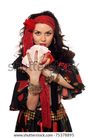 http://image.shutterstock.com/display_pic_with_logo/97401/97401,1302987975,13/stock-photo-portrait-of-gypsy-woman-with-cards-isolated-75378895.jpg