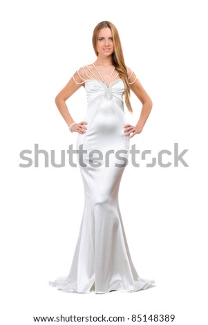 stock photo Beautiful young woman in wedding dress Isolated