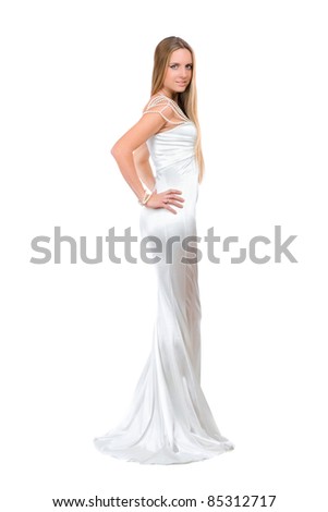 stock photo Attractive young woman in wedding dress Isolated