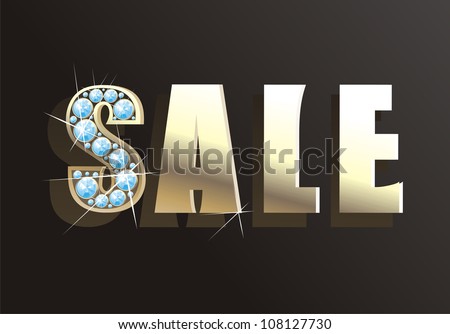 Sale poster with gold letters and gems