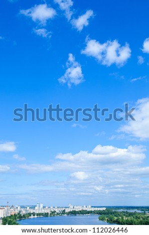 blue sky with cloud. a city with tall buildings. Kiev. Ukraine