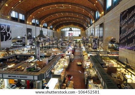 CLEVELAND, OH - JUNE 27: The famed West Side Market in Cleveland, Ohio, celebrating 100 years of continuous operation in 2012, opens for business in the early morning of June 27, 2012.