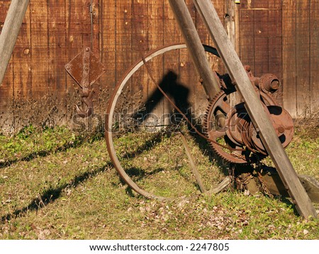Close-up view of old winch by the Erie Canal