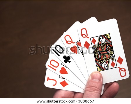 Poker hand, two pair, queens and tens
