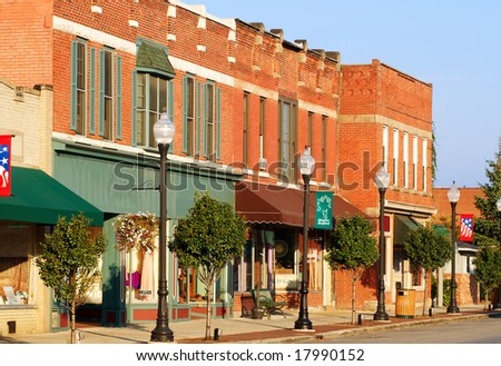 stock photo Shops and businesses on the main street of Bedford Ohio