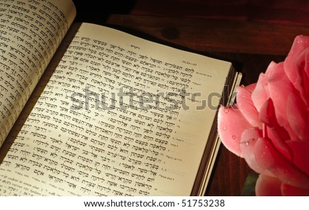 Text for Rosh Hashana, Leviticus 23:24, in the Hebrew Bible, with rose