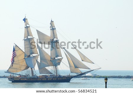 CLEVELAND, OH - JULY 7: The U.S. brig Niagara (1988 reconstruction) sails in the Parade of Ships that began the 2010 Cleveland Tall Ships Festival (July 7-12) on July 7, 2010 in Cleveland, Ohio