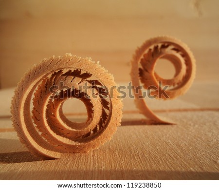 closeup of spiral wood shavings